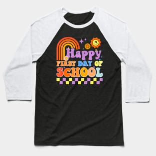 Happy First Day Of School Groovy Kids Student Back To School Baseball T-Shirt